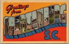 Vintage 1940s SPARTANBURG, South Carolina Large Letter Postcard Linen / Unused picture
