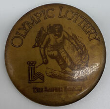 Vtg Lake Placid Olympic Lottery The Empire Stakes Downhill Skiing Pinback Button picture