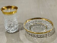 5 Sets Of Vintage Czech Crystal Gold Trimmed Tea Glasses & Saucer (10 Pieces) picture