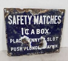 Early Porcelain Sign Plaque from Safety Matches Match Dispenser Trade Stimulator picture