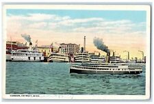 1934 Harbor Steamships Sky Buildings Detroit Michigan MI Posted Vintage Postcard picture
