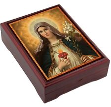 Rosary Box Sacred Heart of Mary  Wooden Icon Box Immaculate Heart religious gift picture