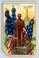 TUCK's Abraham Lincoln Statue US Flags Birthday Springfield IL Postcard picture