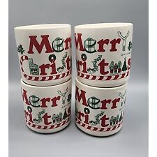 1979 H.R. Le Blond Jr USA Merry Christmas Red & Green Ceramic Mugs Set of 4 picture