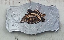 Vintage Western Cowboy “ Las Vegas “ 1970’s Belt Buckle Pistol And Hat Design picture