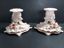 VTG Florence Ceramics Porcelain Floral Rose Candle Stick Holders EUC picture