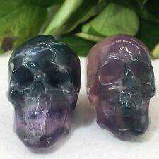 2pc Natural fluortie Quartz hand Carved skull crystal Reiki healing 2'' picture