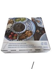 7 Piece Melamine Lazy Susan With Cover Divided Serving Dishes Blue picture