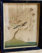 Antique 18th C Needlework Embroidery Sampler Bird Pheasant Original Frame picture