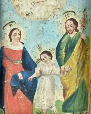 Antique Oil Retablo Painting on Tin of Holy Family, Baby Jesus, Blessed Mother picture