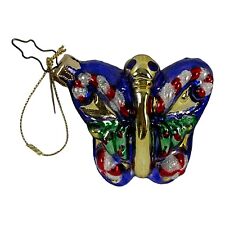 Vintage Mark Klaus 2003 Glass Christmas Ornament Purple BUTTERFLY Candy Canes  picture