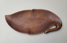 Vintage 20th Century Carved Solid Wood Leaf Shaped Dish 15' x 7