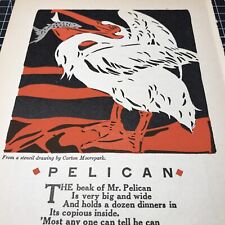 The Beak of Mr Pelican Poem eats fishes Vintage whimsical book illustration picture