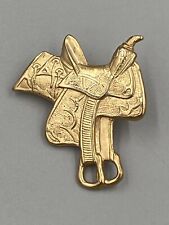 Vintage Cowboy Western Saddle Thin Gold Colored Lapel Pin picture