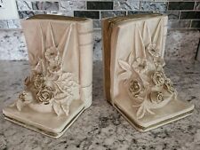 Vintage Old Flower and Book Ceramic/Chalkware/Plaster Bookends  picture