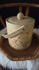 Vintage Cork and Suede Leather Ice Bucket 70s Bar Drink Serve picture