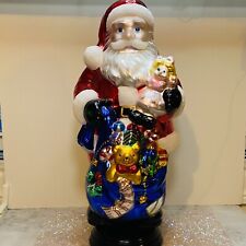 VTG 1990s Traditions BIG 18”Glossy Blown Glass Santa Claus Wooden Base OG MINT picture