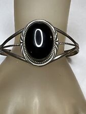 Vintage  Navajo Sterling Silver Cuff Bracelet Large Black Onyx picture