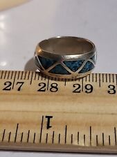 Native American Sterling Silver  Turquoise  Inlay Ring  picture