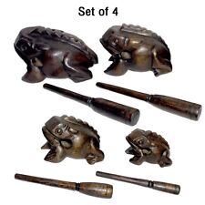 4pcs Thai Wooden Croaking Frog Instrument Musical Sound Toy Handcraft With Stick picture