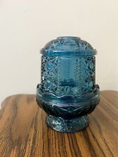 Vintage MCM Indiana Glass Fairy Lamp Midnight Blue Stars And Bars Candle Holder picture