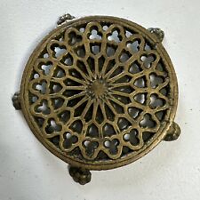 Antique Victorian Solid Brass Trivet With Lion Paw Feet 4.75” Vintage picture
