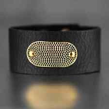 Golden Micro Black Pave on  Black Leather Cuff picture