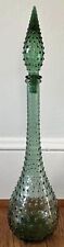 Vintage 1960s Green Hobnail Glass Decanter Genie Bottle W/ Stopper 22.5” MCM picture