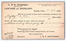 1898 L & H Goeppinger Leather and Saddlery Boone Iowa IA Postal Card picture