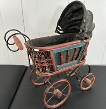 Antique Victorian Stroller Baby Cart Wicker Carriage Hand Made Vintage  picture