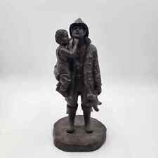 Rare Vintage 1986 Firefighter Saving Girl Michael Garman Sculpture Bronzetone  picture