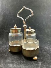 Antique 1890 Mappin and Web silver plate mini 3 piece castor set crystal jars picture