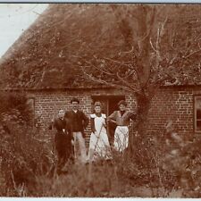 c1910s Europe Lovely House Family RPPC Farm Thatched Roof Housewife Broom A192 picture
