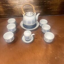 Vintage Otagiri OMC Tea Set Japan Blue Floral Stoneware Teapot,Creamer & 6 Cups picture