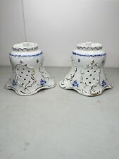 PAIR Antique Vtg White Blue Unicorn Goddess Lamp Shade Set 2 Porcelain Romantic picture