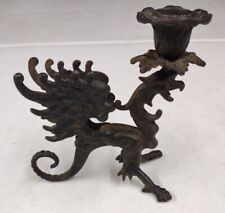 Antique Cast Iron Gothic Griffin Candle Holder Dragon Gargoyle picture