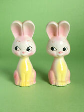 Vintage HARD TO FIND Pink Bunny Rabbits Salt and Pepper Shakers Japan picture