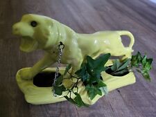 Ships NEXT Day Vintage 1950s Chartreuse Ceramic Prowling Tiger Log Planter  picture