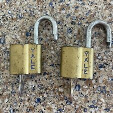 Vintage Yale Lock Gold Tone with Blue Letters and Working Key USA Lot Of 2 picture
