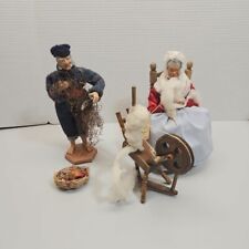Vintage Santons d'Art de Provence Clay Figurines Fisherman Woman Spinning Wheel picture