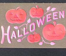 Antique c 1908 Halloween Postcard UN3 Pink Airbrushed Heavy Embossed JOL Pumpkin picture