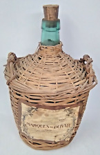 Demijohn Blue Glass Wicker Wrapped Wine Jug Viresa Spain Vintage 1964 picture