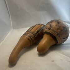 Vintage Panama Hand Carved Gourd Maracas Latin American Rattles Set Of 2 EUC picture