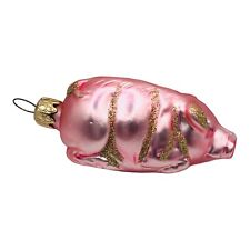 VTG Blown Mercury Glass Ornament Bright PINK PIG Gold Shiny Glitter W Germany picture