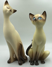 Pair of Vintage MCM Siamese Long Neck Hand Painted Porcelain Cat 10-12” Napco? picture