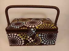 Fabric Covered Sewing Basket/ Box Storage Wicker Handle Brown  picture
