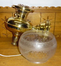Electrified Antique Brass Rayo Wall Kerosene Lamp & Acid Etched Shade No Chimney picture