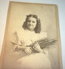 Rare Antique Victorian American Young Lady, Holding Hay or Wheat Cabinet Photo picture