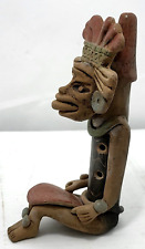 Native Mayan Pottery Figural Sitting Warrior Whistle Old Vintage 7.5