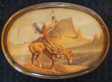 Rare Native American Indian Belt Buckle on Horseback Marked 1976 Pacifica LA CAL picture